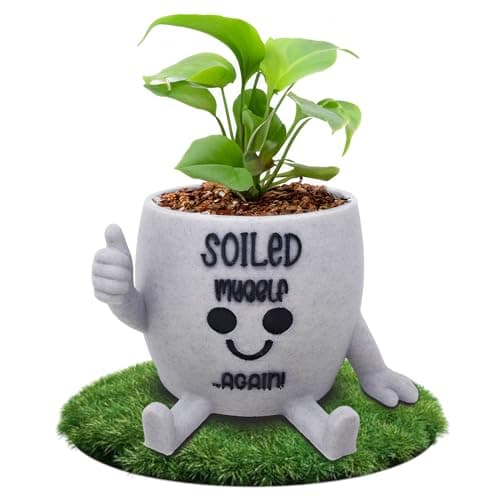 Image of Funny Face Indoor Head Planter Pot, Unique Small Succulent Flower Pot, Cute Cactus Planter, Indoor Home Decor, Office Desk Plant Pot, Novelty Gardening Gift Set (Soiled Myself, Thumbs Up)