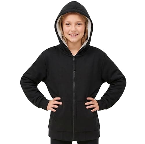 Image of CityComfort Fleece Lined Hoodie for Kids Teenagers - Zip Hoodie 5-15 Years Warm Cosy Outerwear Full Zip Loungewear - Gifts for Kids (Black, 9-10 Years)