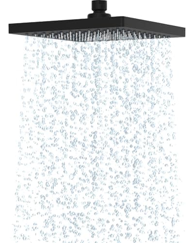Image of Hibbent Rain Shower Head 8 Inch, Stainless Steel Cover Rain Shower Head, Square Built-in Shower Heads, Swivelling Beam Angle, Lush Shower Experience, Easy Installation, Black