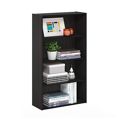 Image of Furinno PASIR Book Shelf, 4-Tier Bookshelf, Bookcase with Open Shelf, 9.4 x 23.6 x 41.7, for Living Room, Bedroom, Home Office, Espresso