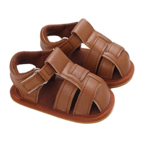 Image of Clearance 6-12 Months Unisex Baby Sandals Infant Girls Boys Leather Closed Toe First Walking Shoes Outdoor First Walking Shoes Prewalker Beach Sandals with Non-slip Rubber Sole A0_Clearance Brown