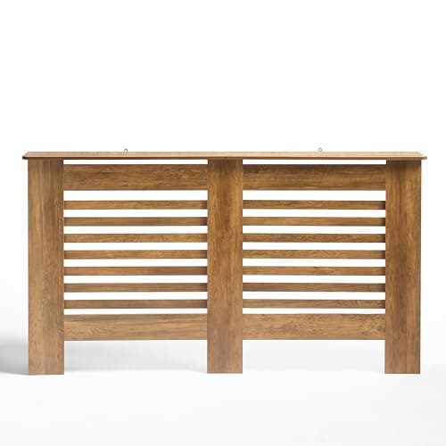 Image of OHS Large Radiator Cover, Stylish Slatted Design MDF Wood Frame Top Shelf Radiator Cover for Living Room Bedroom Hallway Decorative Heater Cover, Dark Wood - 150 x 82 x 19cm
