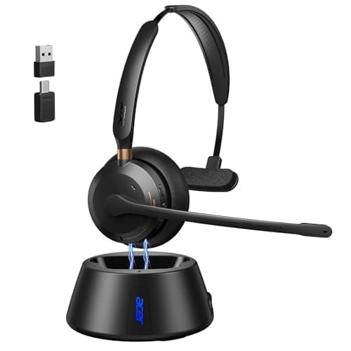 Image of acer Headset with Mic for Work, Dual-Mode ENC Single-Ear Headset with Charging Station(Black Golden)