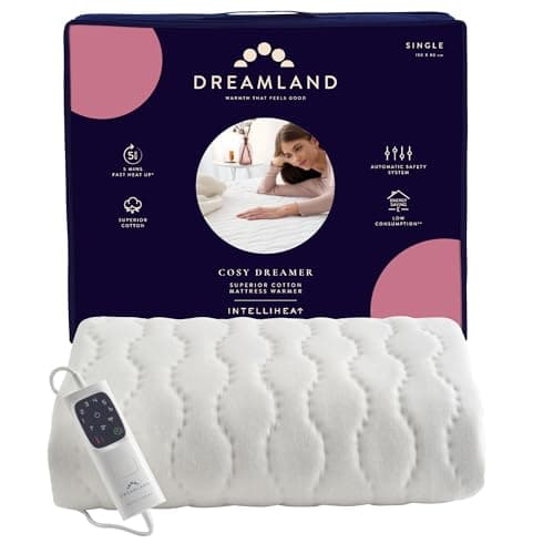 Image of Dreamland Cosy Dreamer Electric Blanket - Heated Underblanket with Italian Cotton, Intelliheat Technology, 6 Heat Settings, Overheat Protection & Machine Washable, 150 x 80cm - Single Size