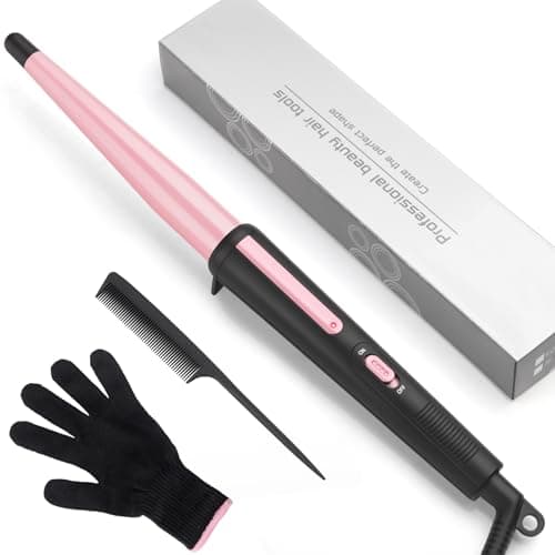Image of Hair Curling Wand, 13-25mm Tapered Curling Iron, Professional Ceramic Hair Curler Wand with Heat-Resistant Glove, Dual Voltage