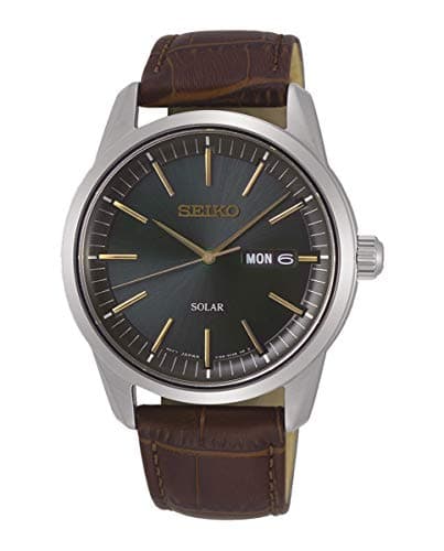 Image of Seiko Men's Analog Solar Watch with Leather Strap SNE529P1