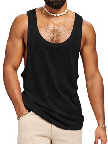 Image of Runcati Mens Workout Tank Tops Sleeveless Shirt Muscle Gym Bodybuilding Fitness Training Loose Fit T Shirts Black L