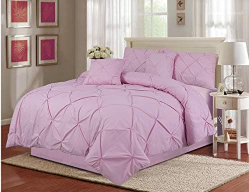 Image of Pintuck Duvet Set Eliza Bedding Hand Stitched 68-Pick Fibre 50/50 Polycotton Machine Washable (Pink, King)