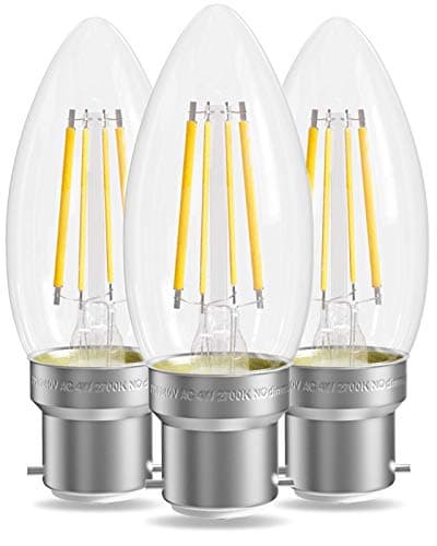 Image of DECK INN Pack of 4 LED Filament 4W BC B22 Candle Equivalent to 40W Incandescent BC B22 Bayonet Cap Cool White 4000K,470 Lumens