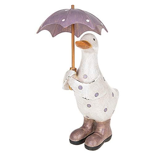 Image of Davids Ducks Small White and Lilac Polka Dot Duck with Umbrella and Wellington Boots - Lovely Decorative Ornament - Great Gift Idea