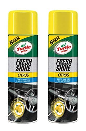 Image of Turtle Wax Fresh Shine Interior Plastic & Dashboard Cleaner with Air Freshener Citrus Scent 500ml x2 - Removes Dirt, Dust & Residue from Car Interior Plastic for a Glossy Shine & Fruity Smell