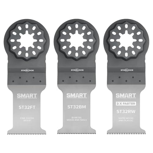 Image of Smart Starlock 3 Piece Multi-Tool Blade Kit – Professional Series | Rapid Wood, Fine Tooth & Bi-Metal Blades | Compatible with Starlock Fitment Multi-Tools