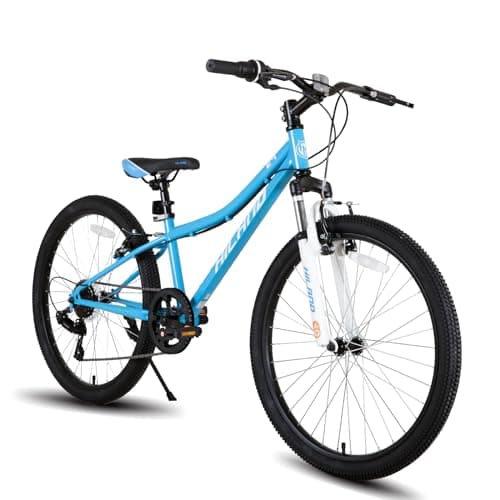 Image of Hiland Mountain Bike 24 Inch, 7 Speed Boys Girls Mountain Bicycle with Suspension Fork V-brakes, 24 Inch MTB Mountian Bike for Kids, Blue