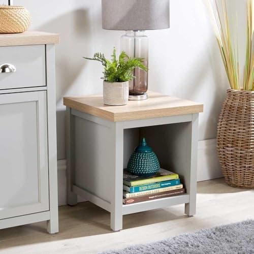 Image of Home Source Occasional End Lamp Table, 1 Shelf, Oak Effect, Grey