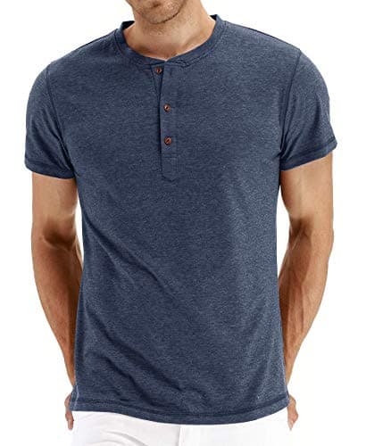Image of NITAGUT Mens Fashion Casual Front Placket Basic Short Sleeve Henley T-Shirts Tops(2XL,Vg-Navy Blue)