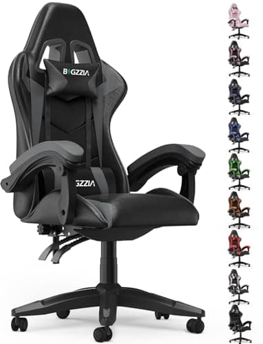 Image of bigzzia Gaming Chair Office Chair Desk Chair Swivel Heavy Duty Chair Ergonomic Design with Cushion and Reclining Back Support (Gray)