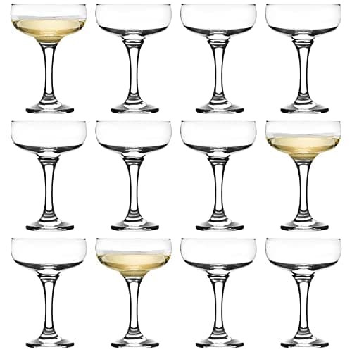 Image of LAV 12x Clear 235ml Misket Glass Champagne Saucers - Vintage Glass Espresso Martini Prosecco Wine Gin Coupe Glasses Gift Set