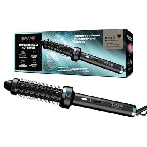 Image of REVAMP 30mm Ceramic Hot Brush Styler - Round Barrel Heated Curling Brush with Ionic Technology & Fast Heat for Volumising Hair - Thermal Snag Free Styling Tool for Blowout, Waves & Bouncy Curls