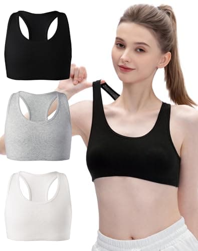 Image of INNERSY Crop Tops for Girls Cotton Training Bras First Bra Black Bralette Underwear Multipack 3 (XL, Basic Multicolour)