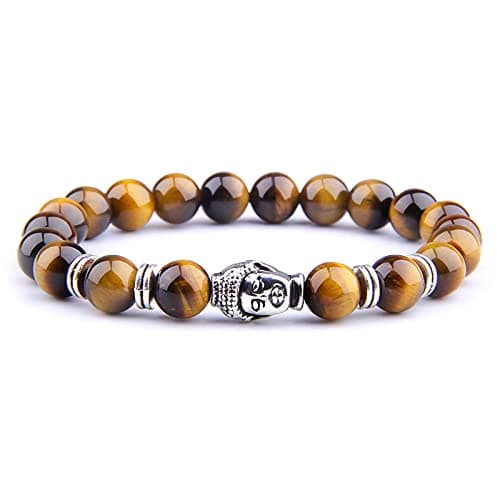 Image of 8 Mm Royal Blue Tiger Eye Bracelets Men Silver Color Buddha Head Charm Bracelet Women Amulet Vinatge Yellow Stone Beads Pulsera,Yellow Tiger-2,19cm