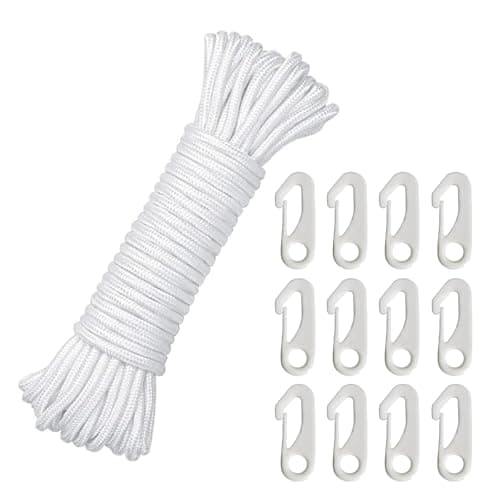 Image of 20M Flag Pole Rope with 12 PCS Flag Pole Clips, Flag Pole Halyard Rope Kit, Tree Swing Rope, 6MM Nylon Cord for Flagpole Sailboat Garden Camping (White)