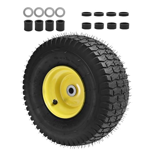 Image of LTNICER 15x6.00-6 Lawn Mower Tires(Yellow Wheel)15x6-6 Front Tire Replacement for Craftsman/John Deere/Cub Cadet Riding Mowers,4 Ply Tubeless-3" Offset Hub,3/4" Bushing