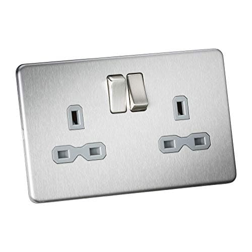 Image of Knightsbridge SFR9000BCG Screwless Double Socket, 230 V, Brushed Chrome, (Pack of 1)