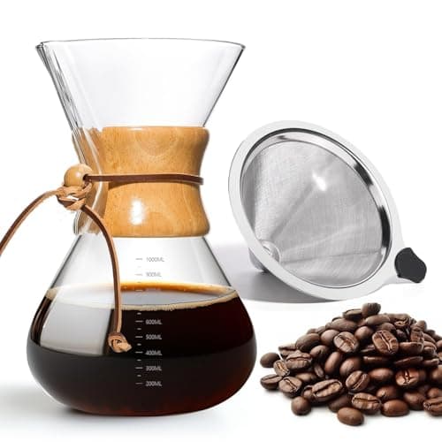 Image of Yopinmall Pour Over Coffee Maker, 10 Cup Borosilicate Glass Drip Coffee Maker with Reusable Stainless Steel Filter and Cork Grip for Home Café 1000 ML
