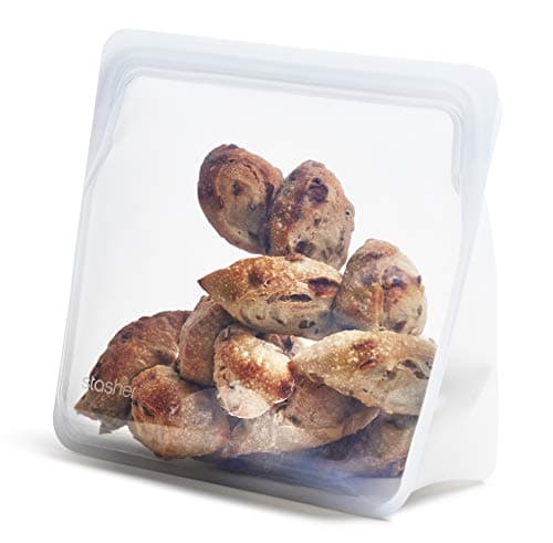 Image of Stasher Stand Up Bag Mega (Clear) | Reusable Sandwich Bags For Travel and Food Storage | Silicone Zip Lock Plastic Bags | 24.1cm x 27.9cm x 3.8cm / 3L