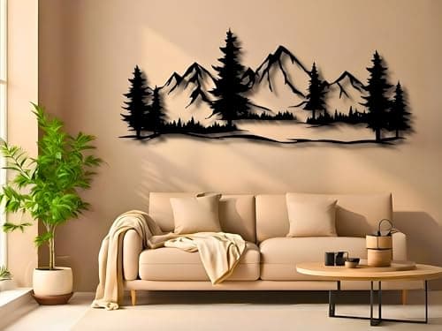Image of Vailla Black Wall Art, Wooden Wall Decor for Bedroom Living Room Kitchen Office, Wood Wall Hanging, Abstract Large Wall Decoration, Modern 3D Textured Wall Sculptures (Mountain)