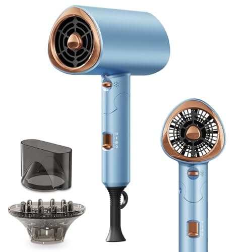 Image of Ionic Hair Dryer 2000W, Professional Hairdryer with Cold Air Mode, Anti-Frizz, 2 Speed 3 Heat Settings, Diffuser & Concentrator, Styling Combs, Portable Travel Hair Dryer for Women & Men, Blue