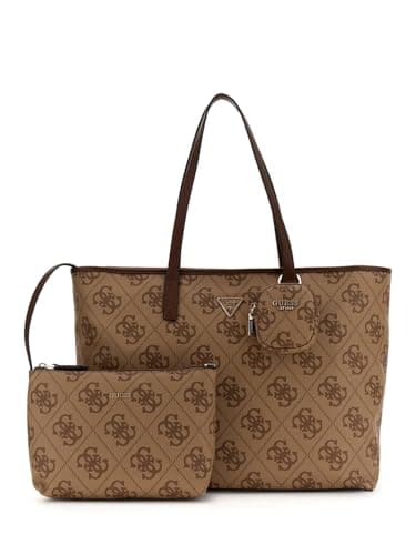 Image of GUESS shopper bag shoulder bag with laptop compartment Power Play II Large Tech Tote Latte Logo/Brown light brown