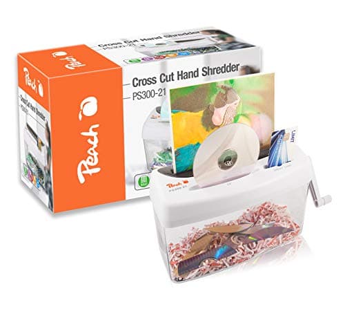 Image of Peach Particle Cut Shredder – 1 Sheet – 4 L – P-4 – Paper CDs and Credit Cards – Manual Cross Cut – Power Independent – DSGVO 2018 – PS300-21A
