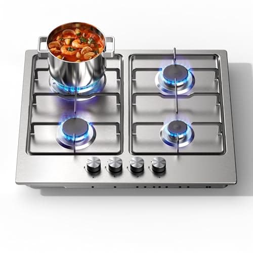 Image of Pladeca Gas Hob 4 Burners, 60cm Built-in Gas Cooker Hob, Stainless Steel Cooktop with Flame Failure Protection, NG/LPG Convertible, Easy Clean Surface, 7800W