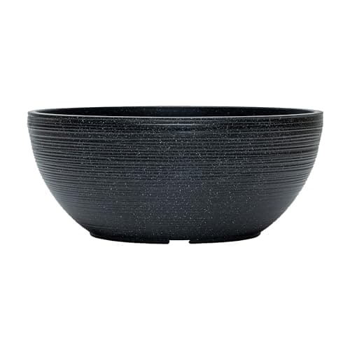 Image of simpa Grooved Speckle Bowl Pot Plastic Planter - Suitable for Indoor or Outdoor Use - 13cm (H) x 35cm (Dia) (1, Black)
