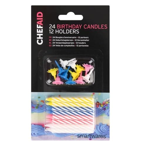 Image of Chef Aid Decorative Birthday Cake Candles, 36 Piece Set with 24 Candles Perfect for Decorating a Birthday Cake or Cupckaes, Comes with 12 Holders