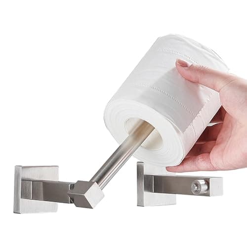Image of Pivoting Toilet Paper Holder Square Metal Toilet Roll Holder for Mega Roll Modern Bathroom Stainless Steel Tissue Roll Hangers Tp Holder Storage Wall Mount (Brushed Nickel)