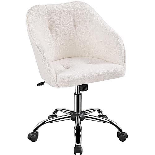 Image of Yaheetech Boucle Vanity Chair Ergonomic Swivel Office Computer Desk Chair Soft Height Adjustable Armchair for Home Office Bedroom Ivory