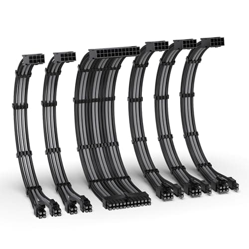 Image of EZDIY-FAB PSU Cable Extension Kit,16AWG Power Supply Extension Cable,1x24Pin/2x4+4 EPS/3x6+2 PCI-E,Custom PC Sleeve Cable 300MM with Combs-Black Grey