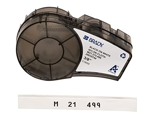 Image of Brady Nylon Cloth Label Tape for Label Printer M211 & M210 - Self Adhesive Nylon Fabric & Waterproof Tape Printer Labels - Black on White (9.53mm x 4.88m) - M21-375-499