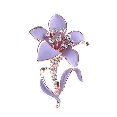 Image of Kofot Purple Flower Enamel Pin Crystal Rhinestone Flower Brooch Women Wedding Party Casual Brooch Pins Jewelry Gifts
