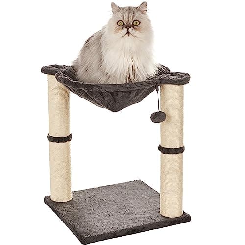 Image of Amazon Basics Cat Tree Tower With Scratching Post And Hammock Bed for Indoor Cat - 16 x 20 x 16 inches, Grey