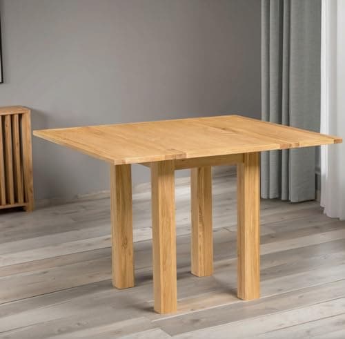Image of Hallowood Furniture Waverly Oak Folding Table, Light Oak Rectangular Solid Wood Dining Table with Extending or Folding Top, Perfect for Kitchen, Dining Room or Lounge