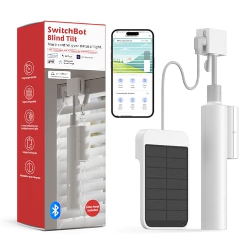 Image of SwitchBot Blind Tilt Motorized Blinds - Smart Electric Blinds with Bluetooth Remote Control, Solar Powered, Light Sensing Control, Add Hub to Work with Alexa & Google Home