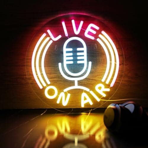 Image of ON AIR Neon Sign with Mic Design - USB Powered LED Studio Light | Wall Mountable 9-Level Dimmable Sign for Streaming Rooms, Offices & Commercial Spaces (32.5x32.5cm)