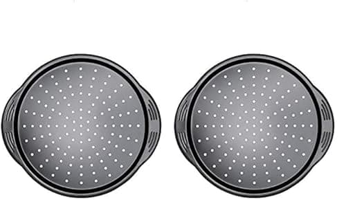 Image of PRESTIGE Non Stick Pizza Tray 12 inch - Aerolift Pizza Pan, Durable Carbon Steel with Extra Large Handles & Cushion Base, Pizza Oven Tray, 31 x 31 x 2 cm (Pack of 2)