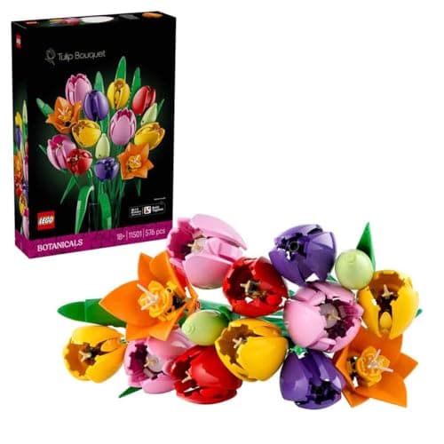 Image of LEGO Botanicals Tulip Bouquet - Artificial Flowers Building Set for Adults - incl. 14 Faux Tulips in 5 Colours for Table & Home Decor - DIY Gift Idea for Women - 11501