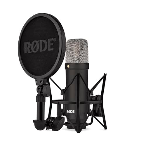 Image of RØDE NT1 Signature Series Large-diaphragm Condenser Microphone with Shock Mount, Pop Filter and XLR Cable for Music Production, Vocal Recording, Streaming and Podcasting