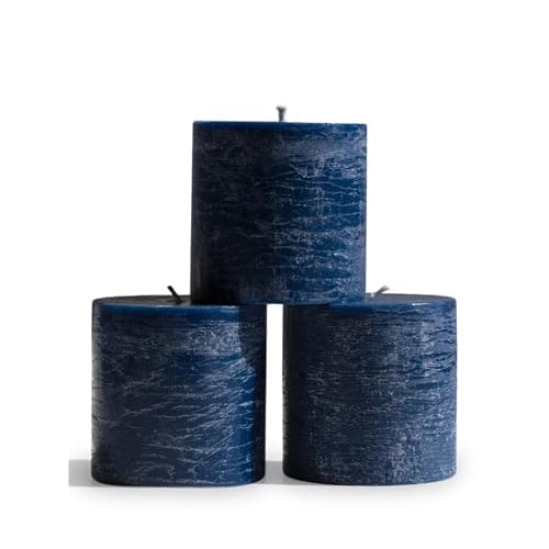 Image of CANDWAX 7.6x7.6 cm Pillar Candles Set of 3 - Decorative Rustic Candles Unscented and Dinner Candles - Ideal as Wedding Candles or Large Candles for Home Interior - Dark Blue Candles