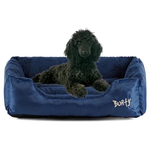 Image of Bunty Deluxe Dog Bed - Small to XXL Calming Washable Dog Bed - Non-Slip Base, Raised Walls, Fleece Lined Interior, Plush Cushioning, Insulates & Retains Heat - Medium, Blue